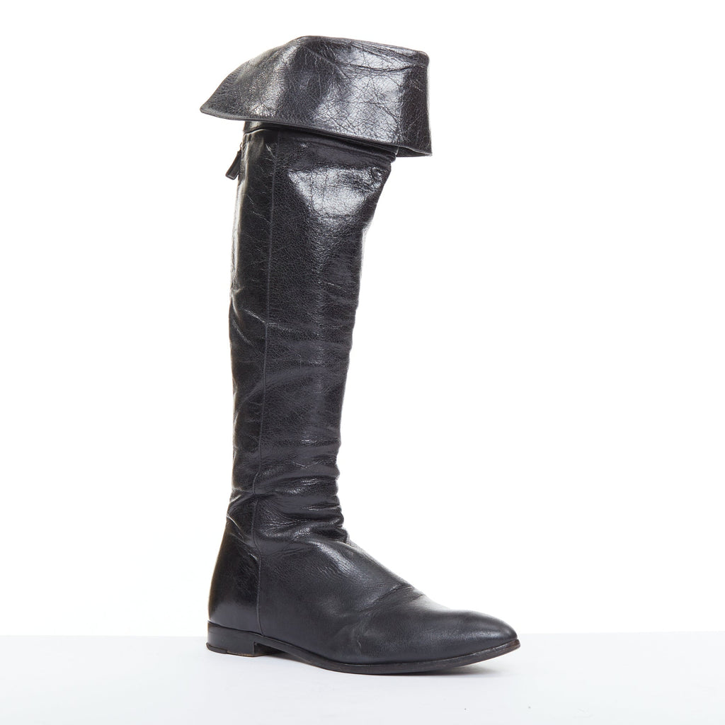 Women's Prada Leather Over The Knee Zip Boots