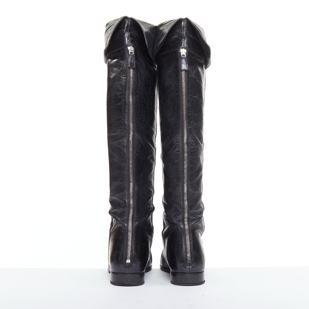 Women's Prada Leather Over The Knee Zip Boots