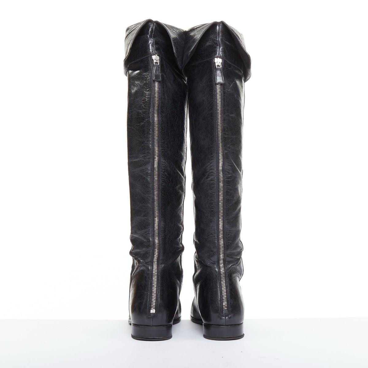 Women's Prada Leather Over The Knee Zip Boots