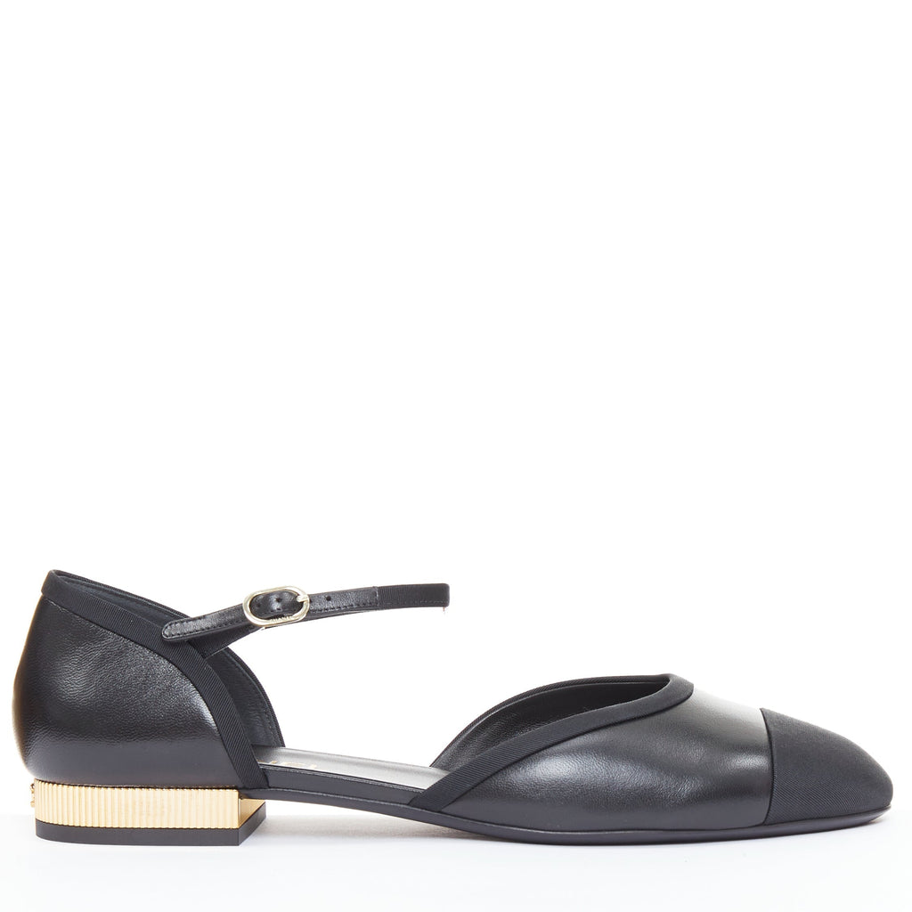 Women's Chanel Leather Grosgrain Mary Jane Flats
