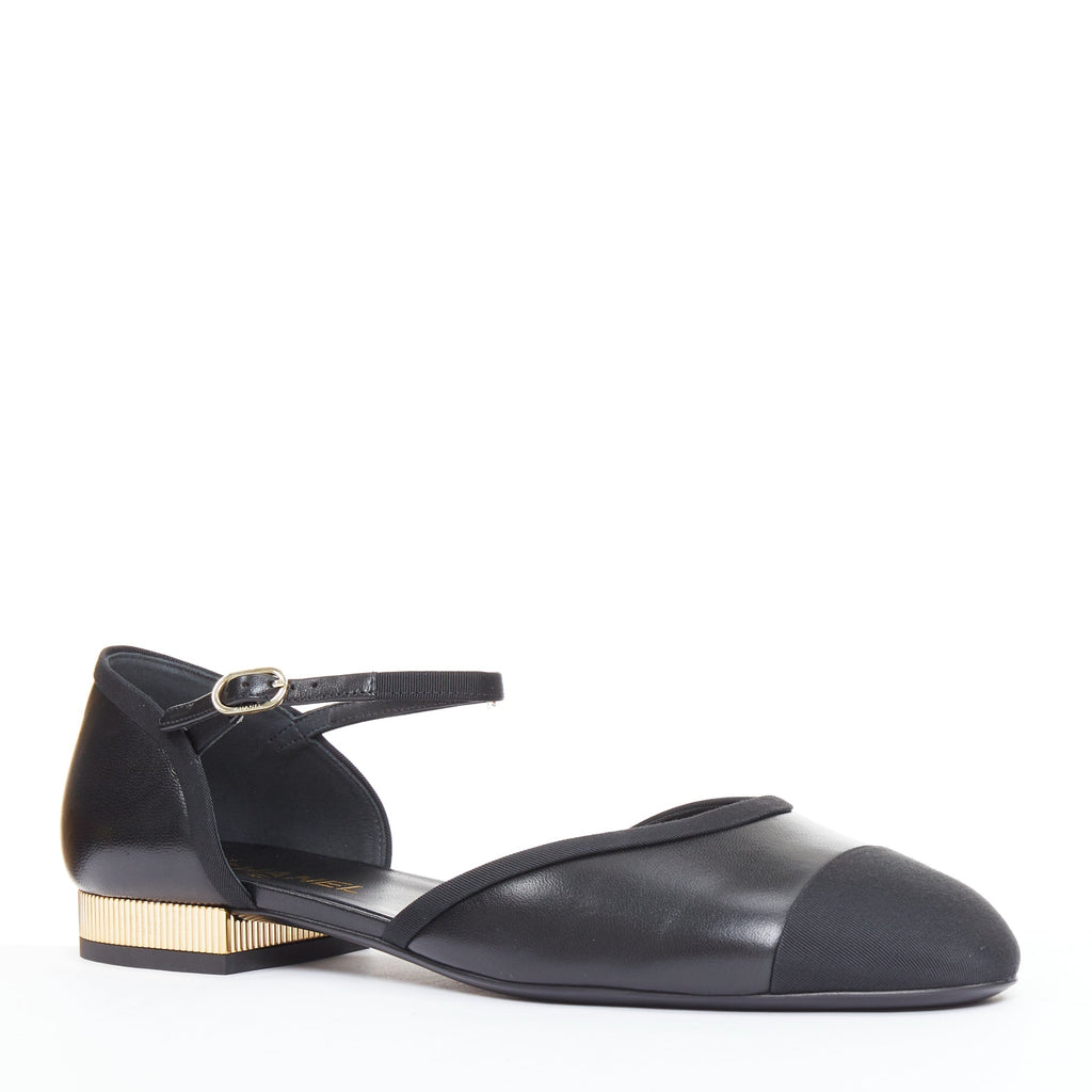 Women's Chanel Leather Grosgrain Mary Jane Flats