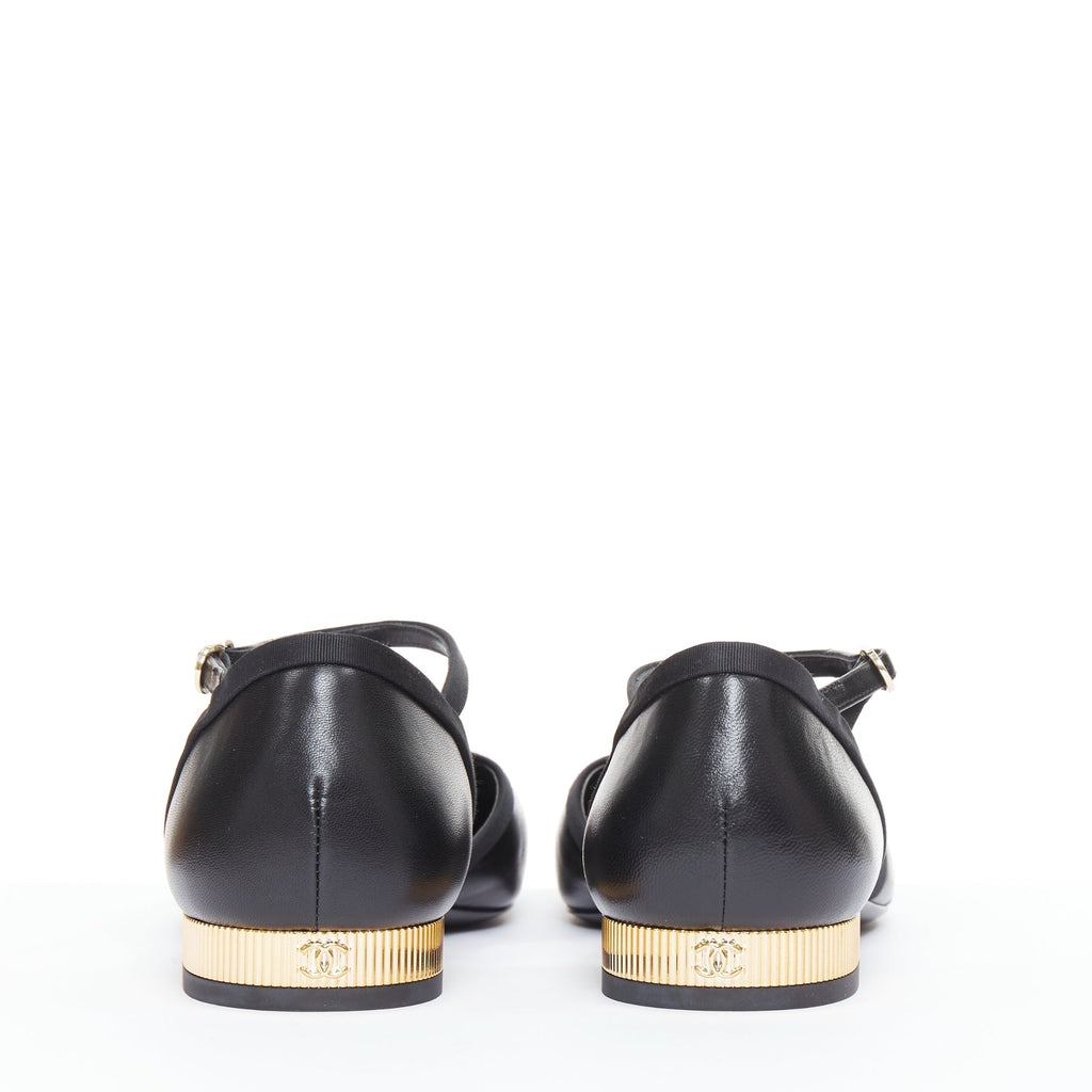 Women's Chanel Leather Grosgrain Mary Jane Flats