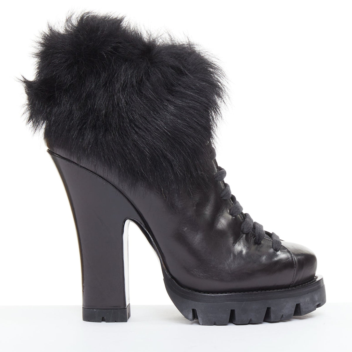 Women's Prada 2011 Leather Fur Trim Ankle Boots