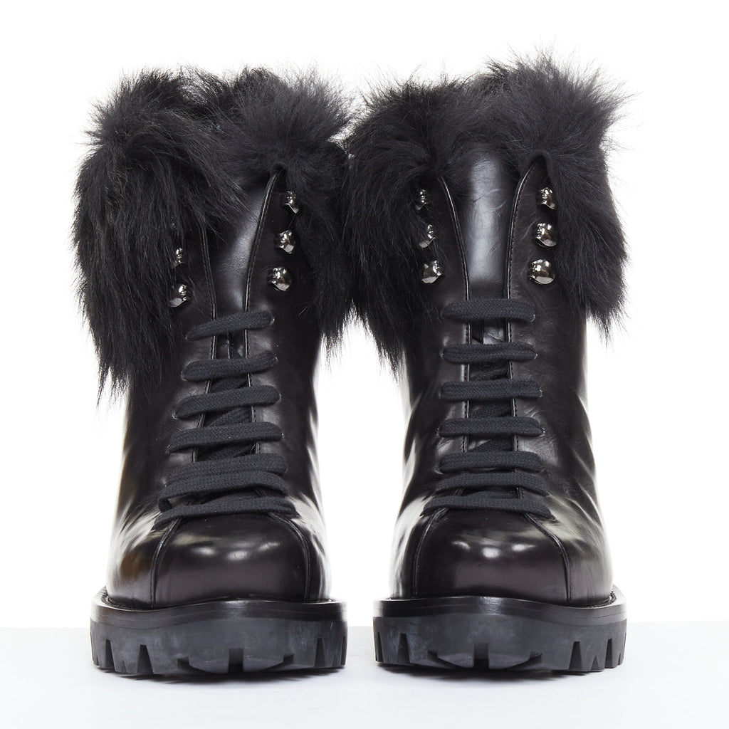 Women's Prada 2011 Leather Fur Trim Ankle Boots