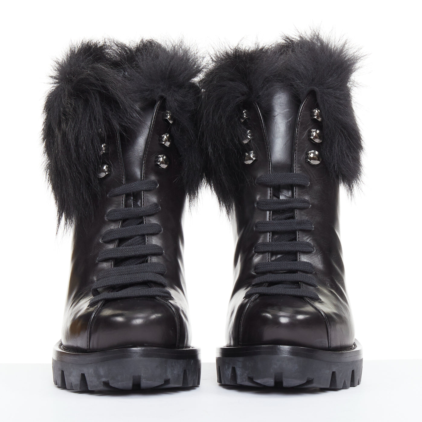 Women's Prada 2011 Leather Fur Trim Ankle Boots