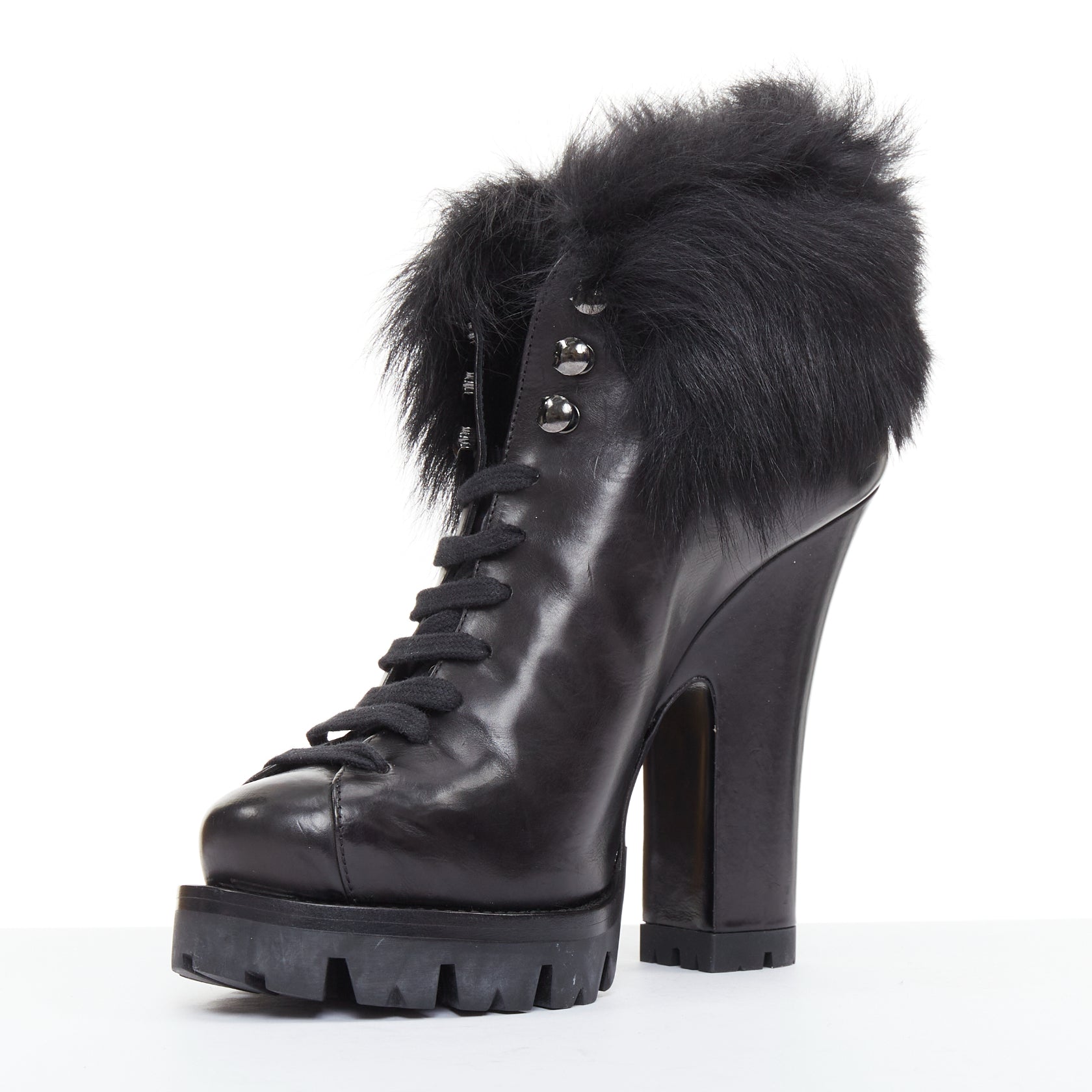 Women's Prada 2011 Leather Fur Trim Ankle Boots