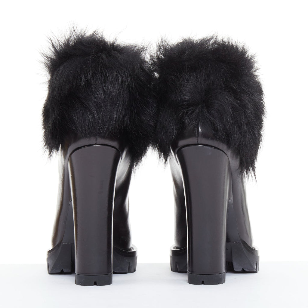 Women's Prada 2011 Leather Fur Trim Ankle Boots