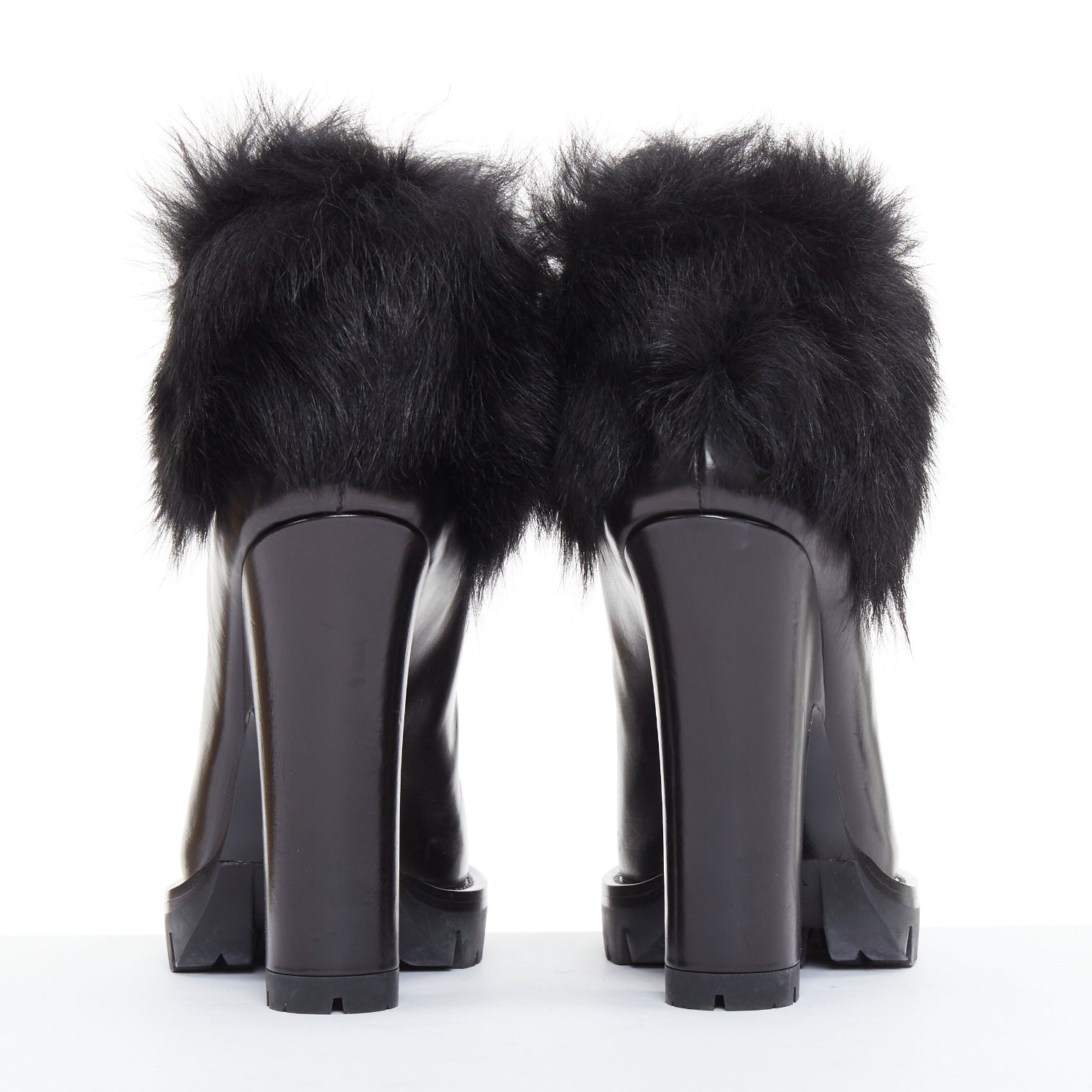 Women's Prada 2011 Leather Fur Trim Ankle Boots
