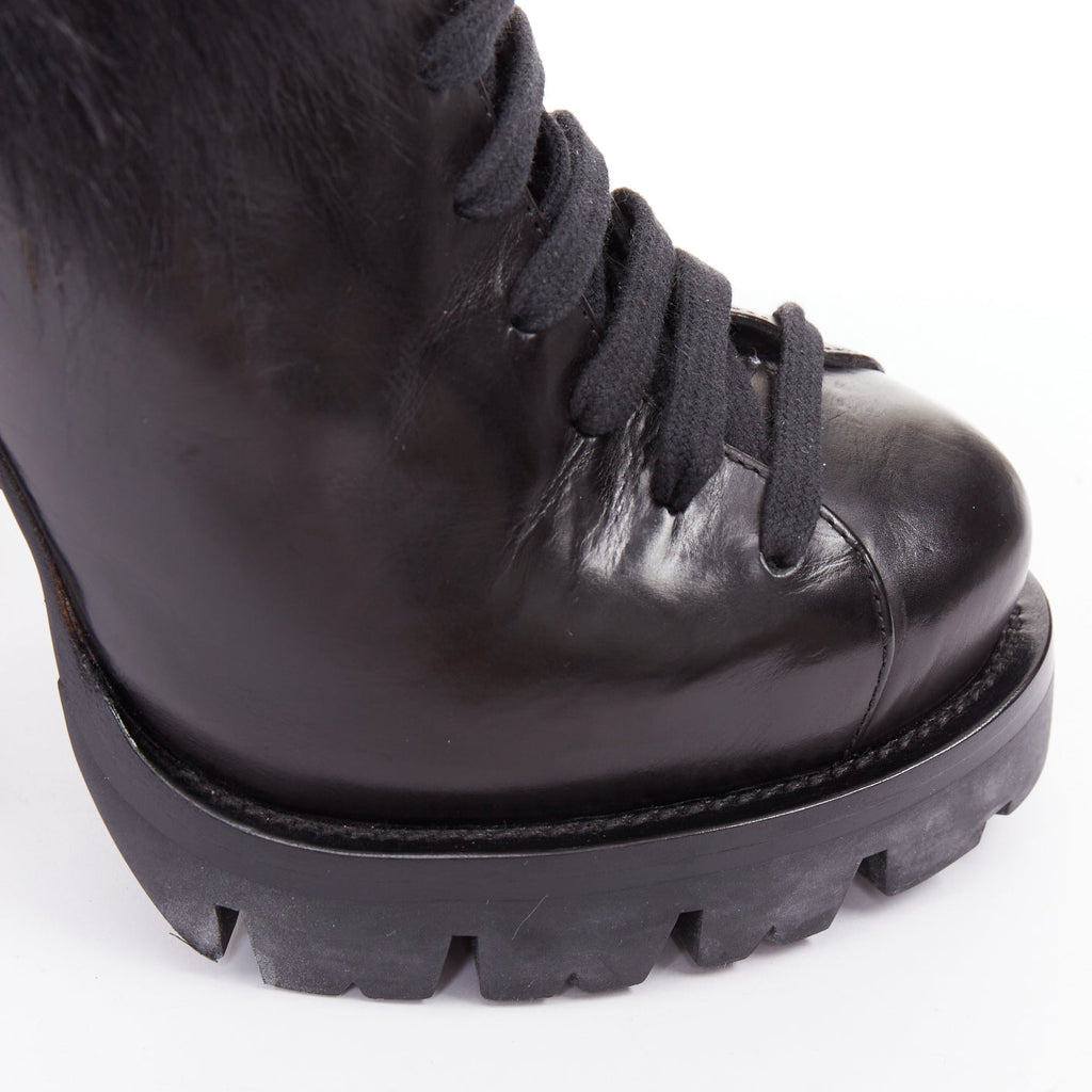Women's Prada 2011 Leather Fur Trim Ankle Boots
