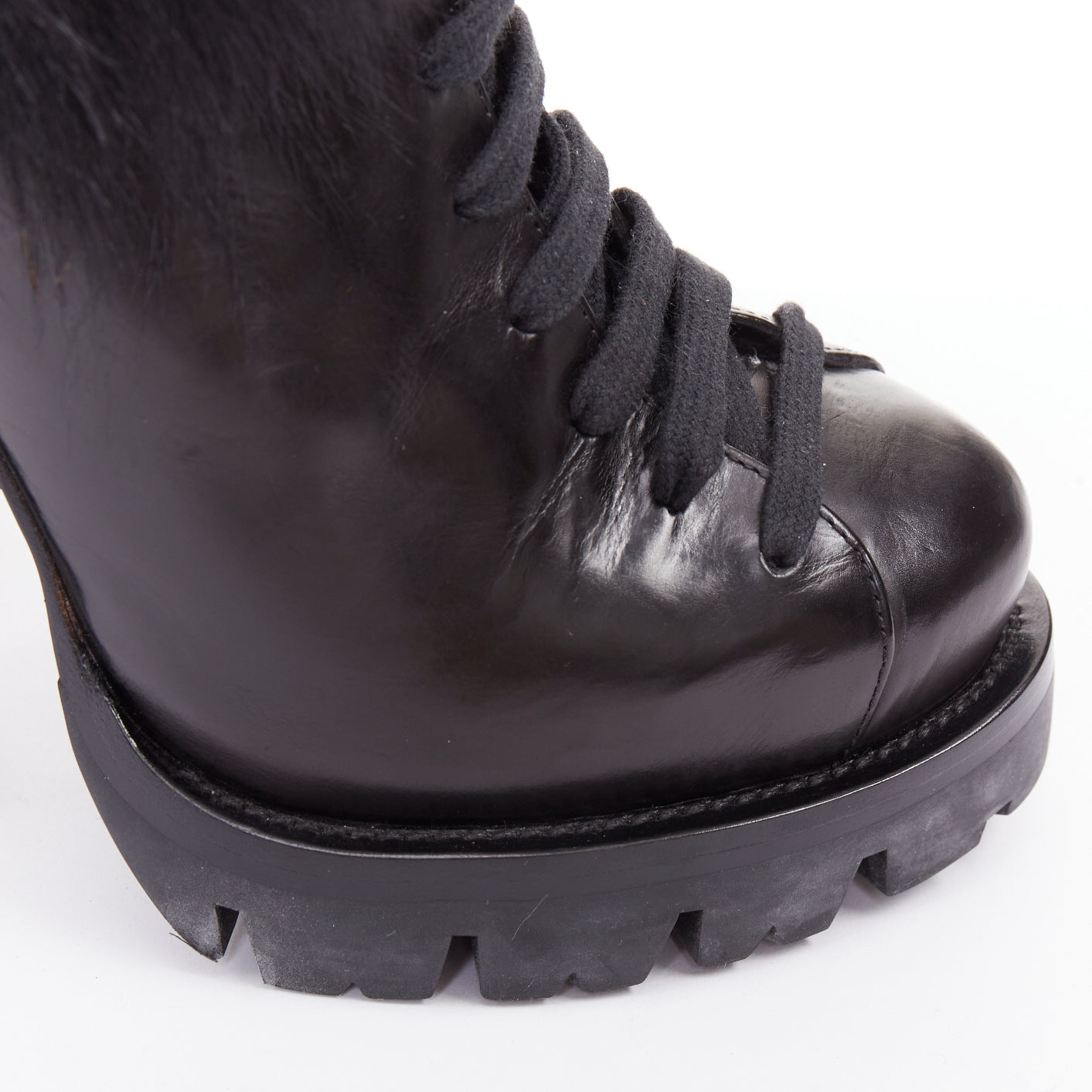 Women's Prada 2011 Leather Fur Trim Ankle Boots