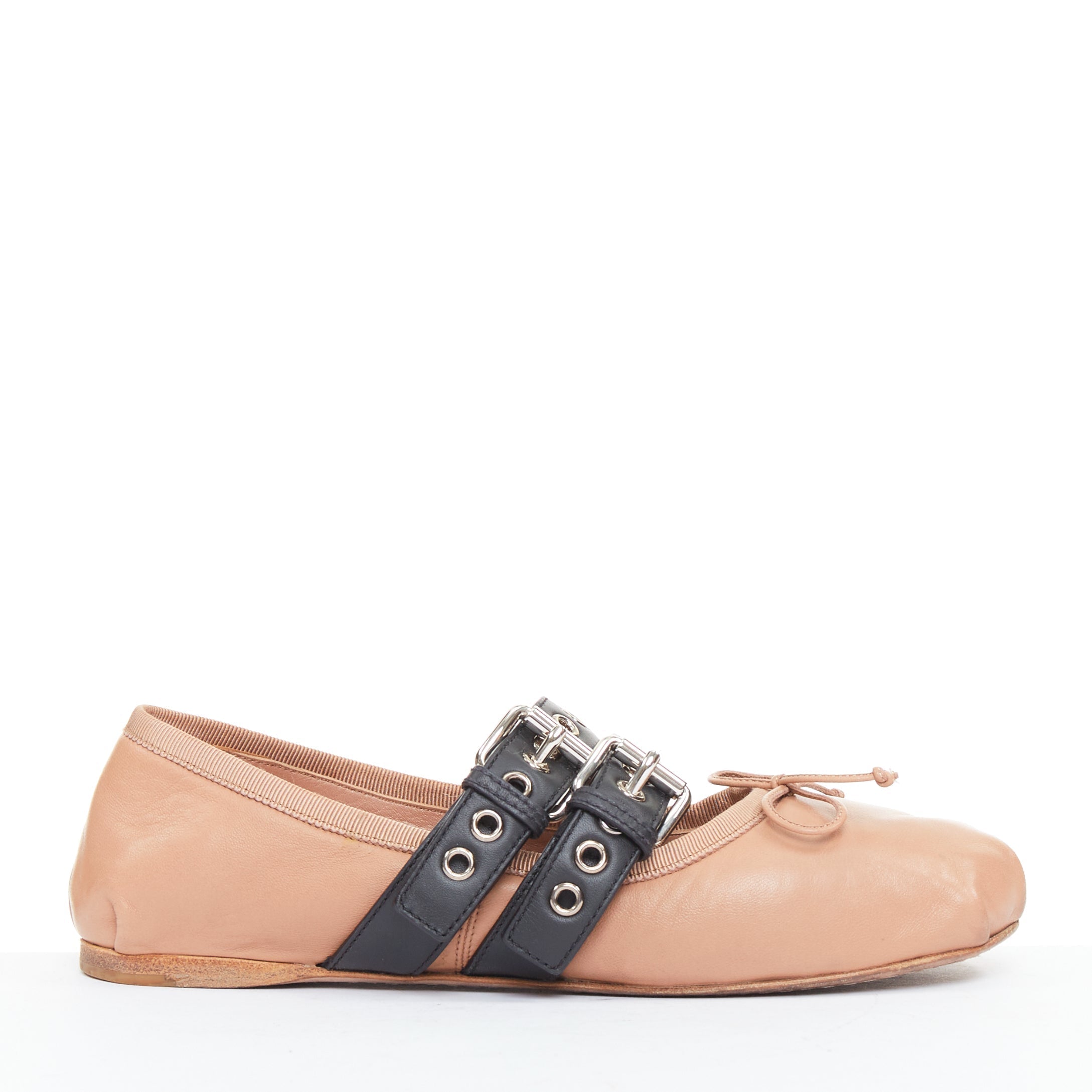 Women's Miu Miu Leather Punk Strap Ballet Flats
