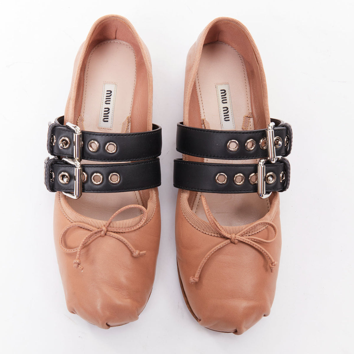 Women's Miu Miu Leather Punk Strap Ballet Flats