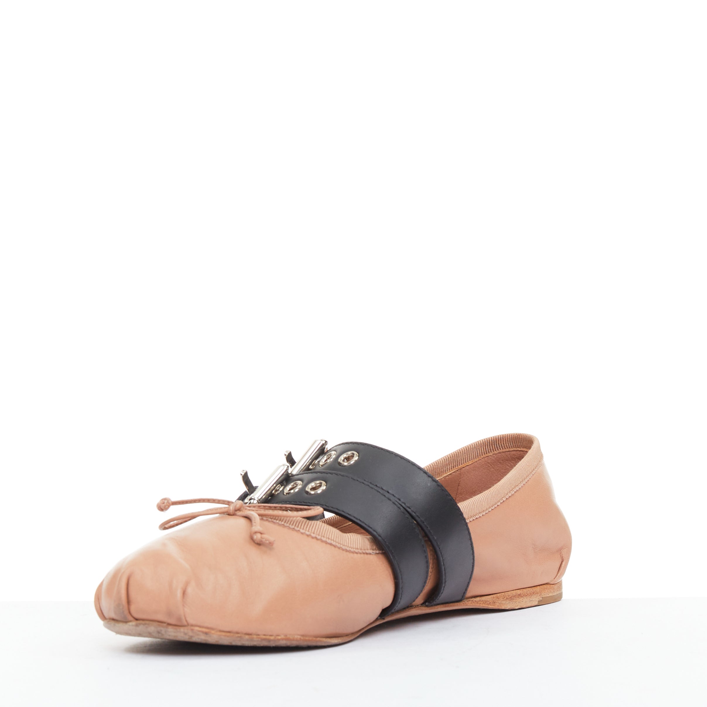 Women's Miu Miu Leather Punk Strap Ballet Flats
