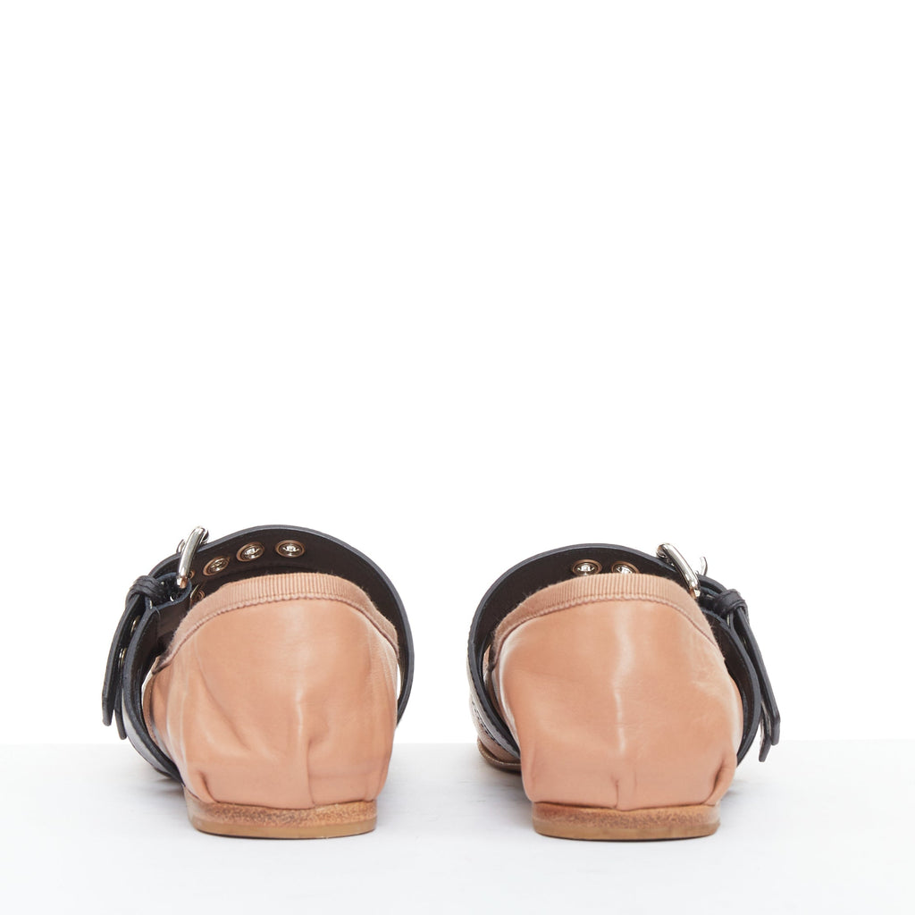 Women's Miu Miu Leather Punk Strap Ballet Flats