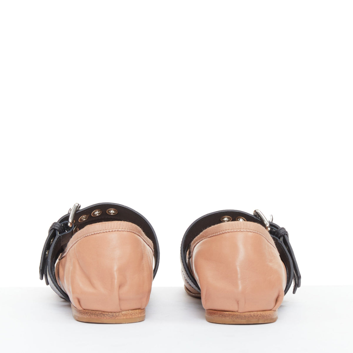 Women's Miu Miu Leather Punk Strap Ballet Flats