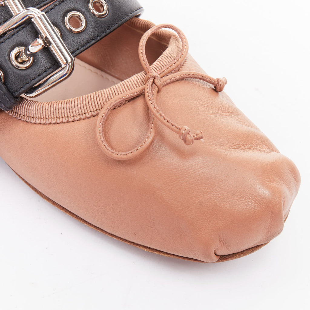 Women's Miu Miu Leather Punk Strap Ballet Flats