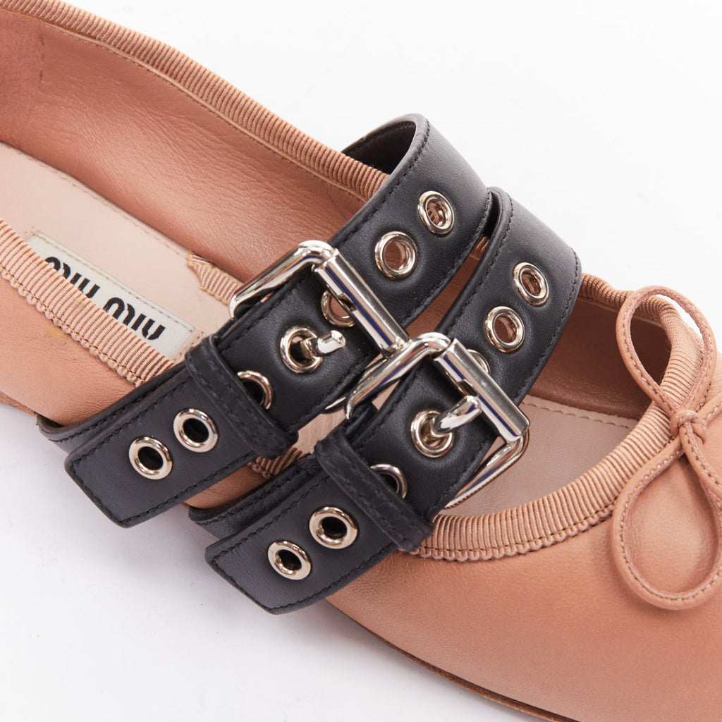 Women's Miu Miu Leather Punk Strap Ballet Flats