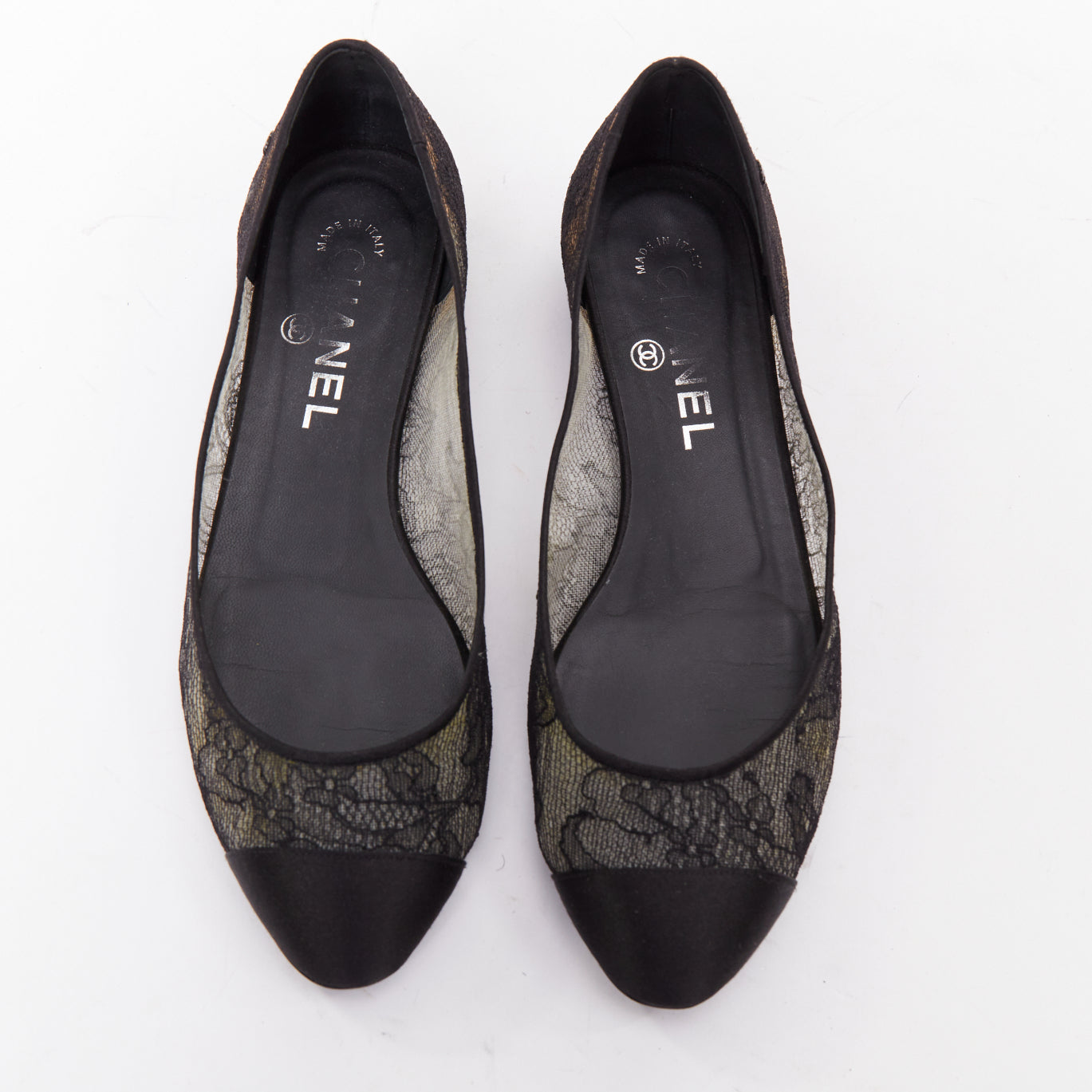 Women's Chanel CC Logo Lace Ballet Flats