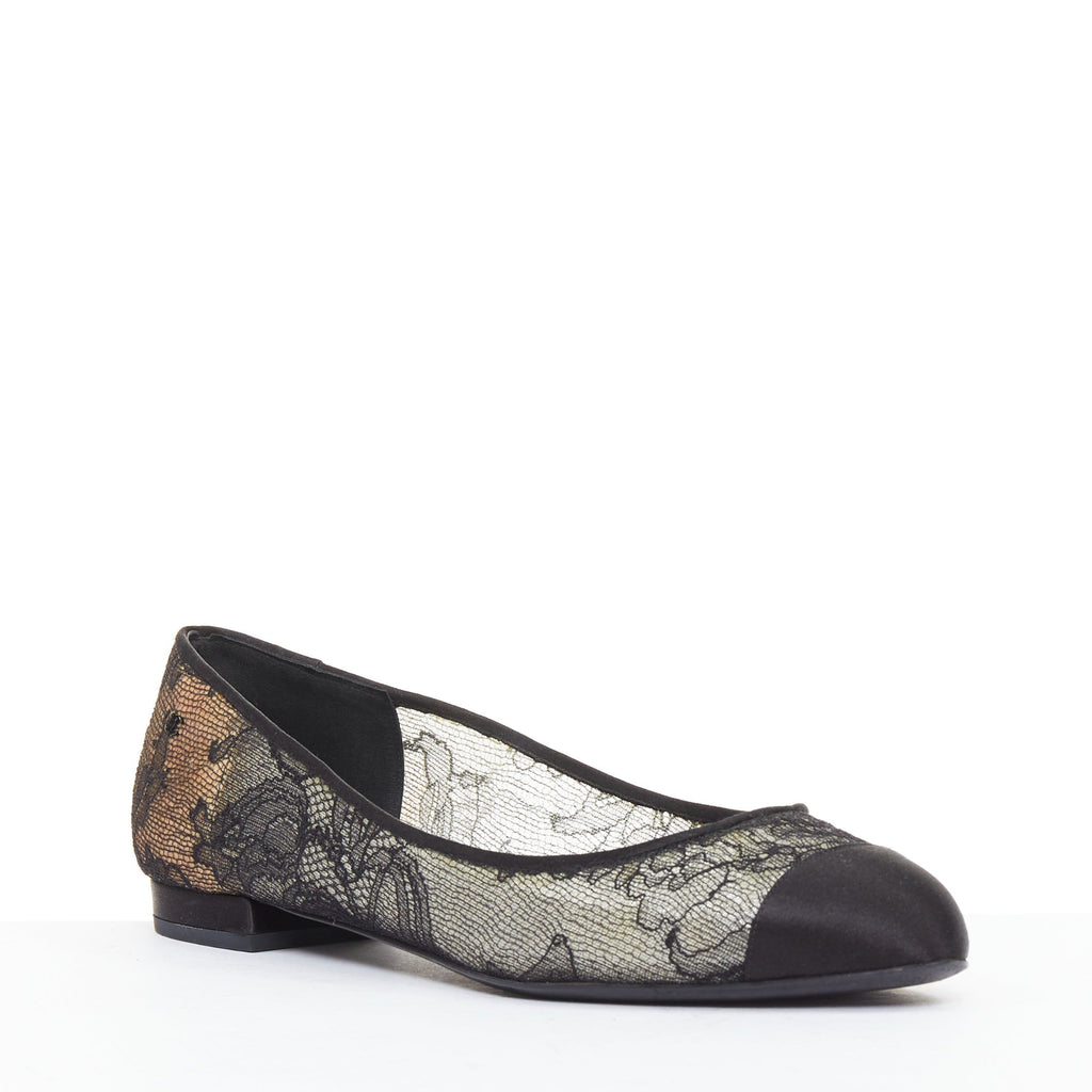 Women's Chanel CC Logo Lace Ballet Flats