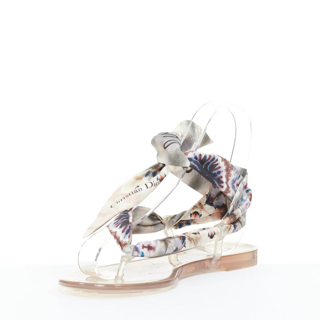 Women's Christian Dior Silk Tie Flat Sandals