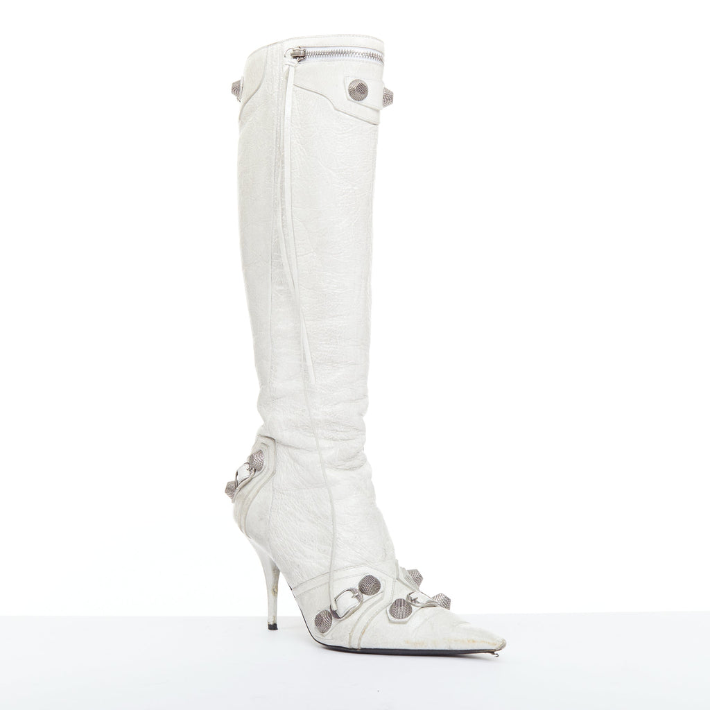 Women's Balenciaga Cagole Leather Studded Boots