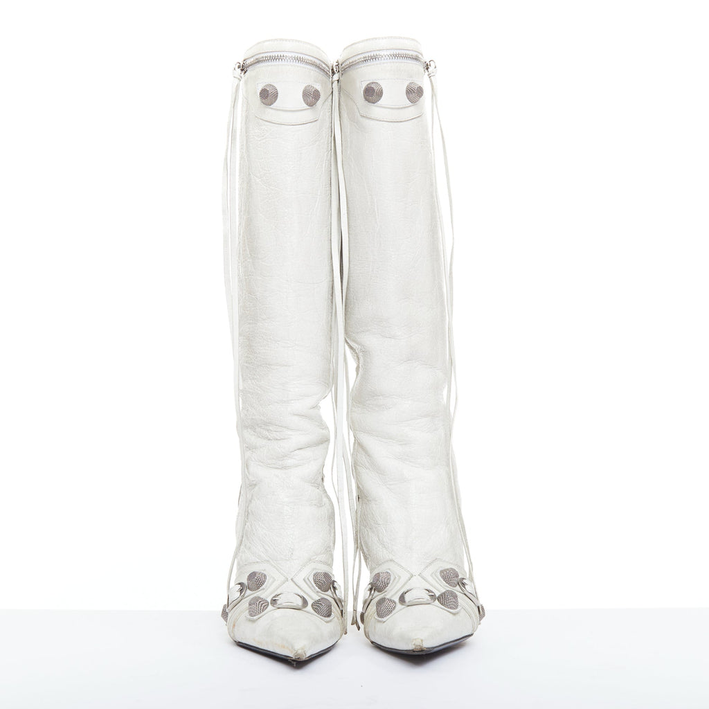 Women's Balenciaga Cagole Leather Studded Boots