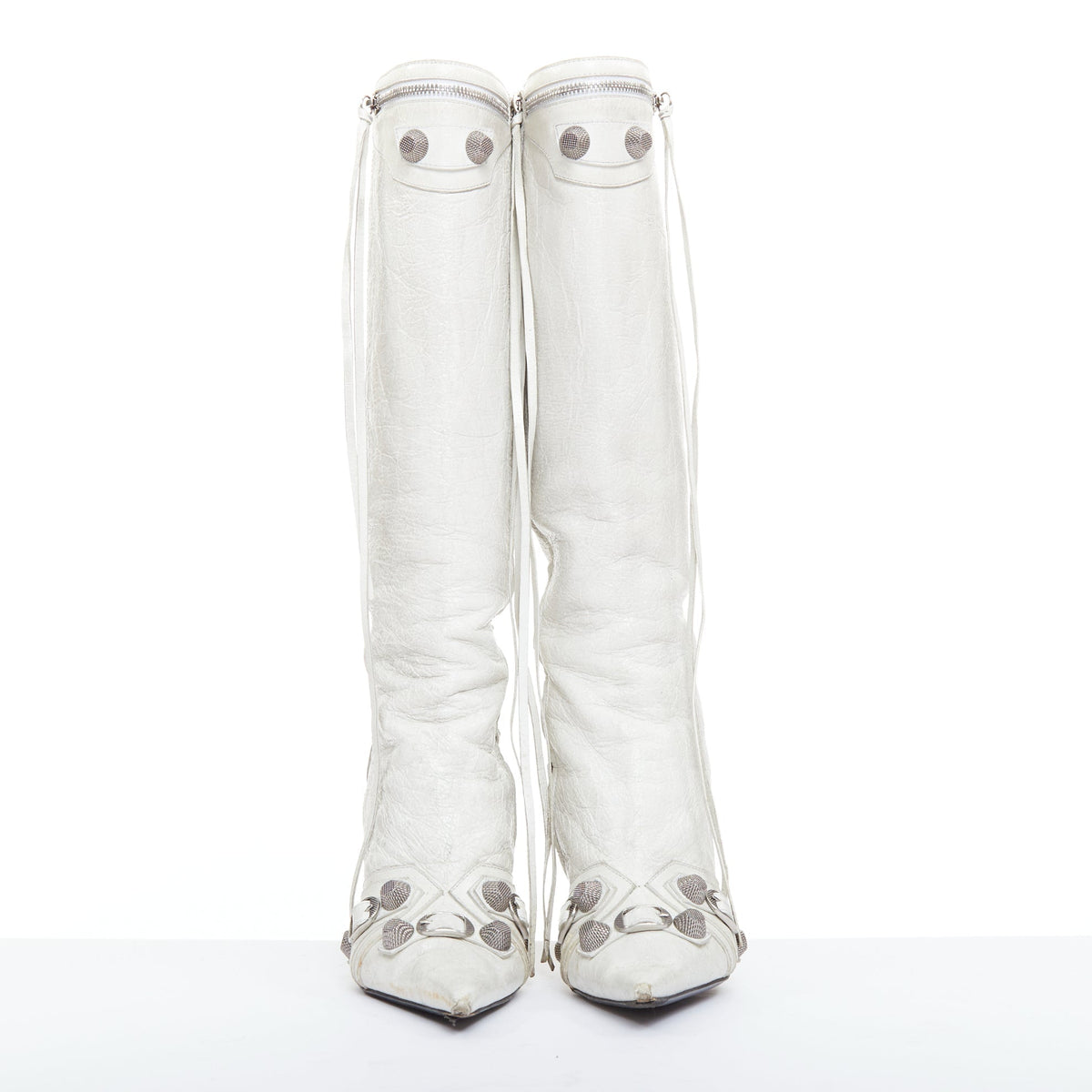Women's Balenciaga Cagole Leather Studded Boots