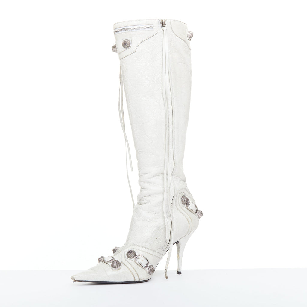 Women's Balenciaga Cagole Leather Studded Boots