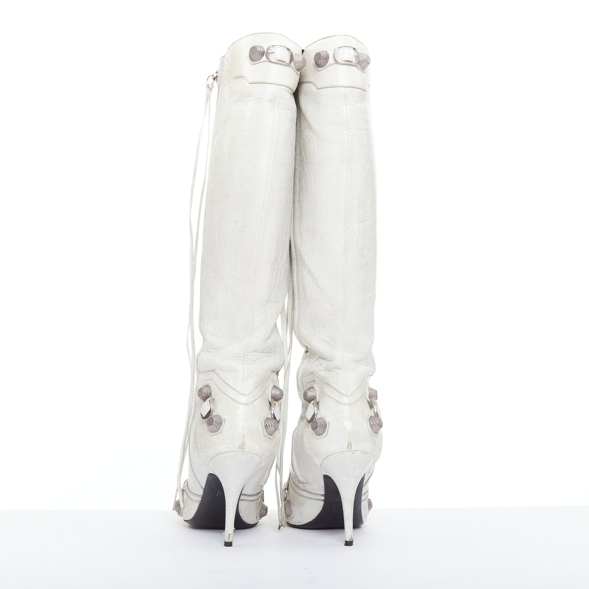 Women's Balenciaga Cagole Leather Studded Boots