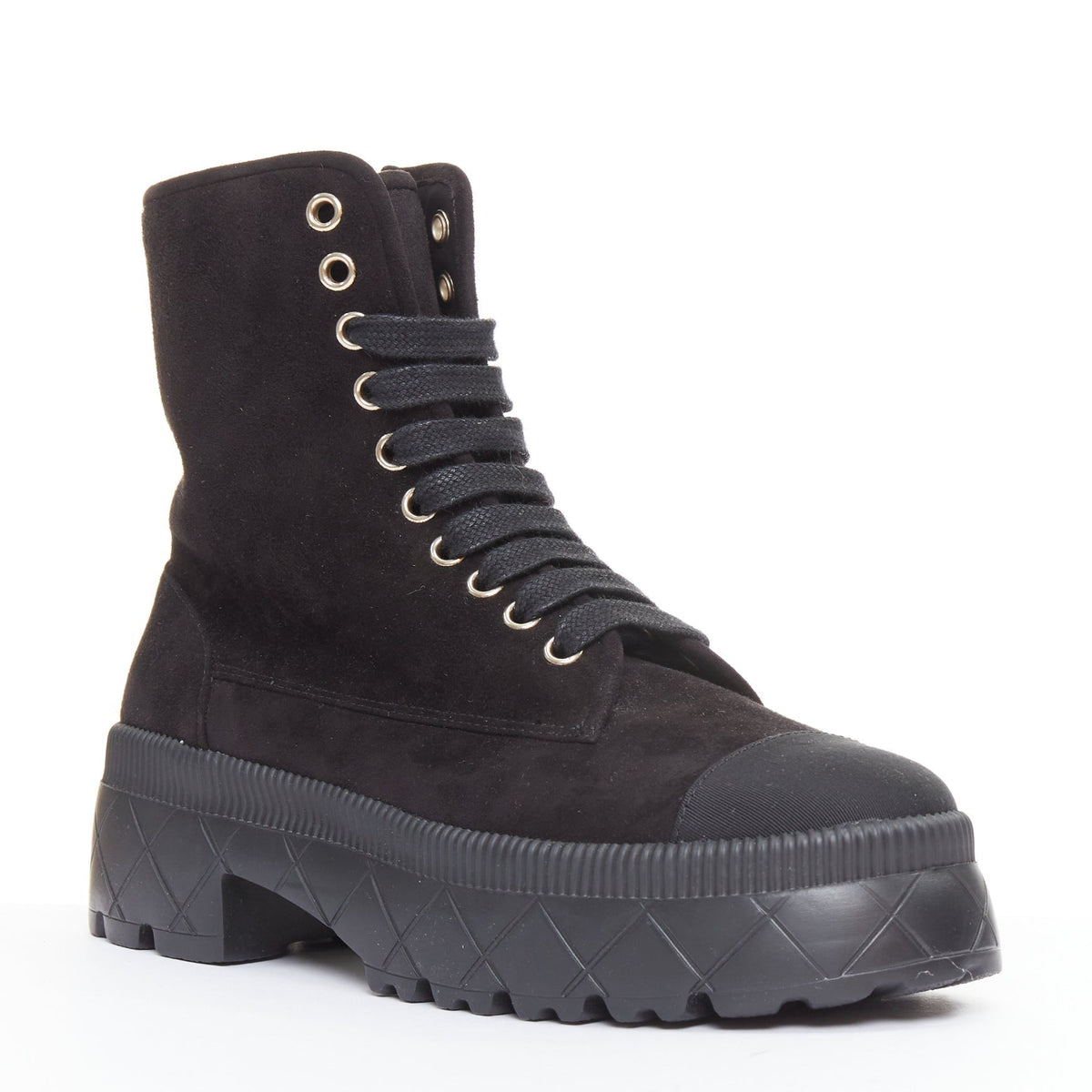 Women's Chanel Quilted Suede Combat Boots