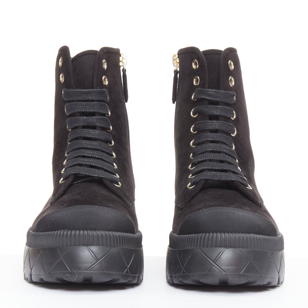 Women's Chanel Quilted Suede Combat Boots