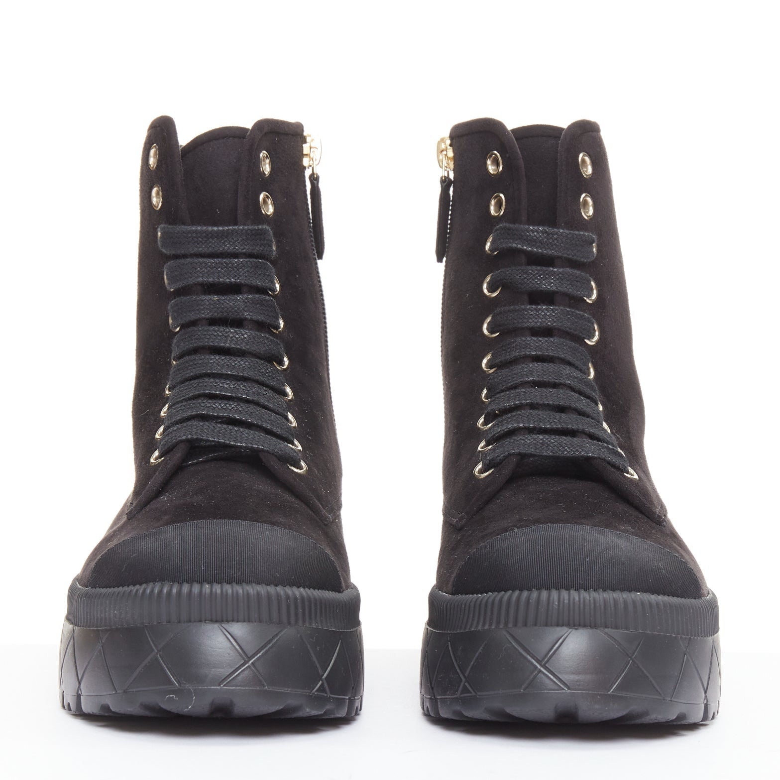 Women's Chanel Quilted Suede Combat Boots