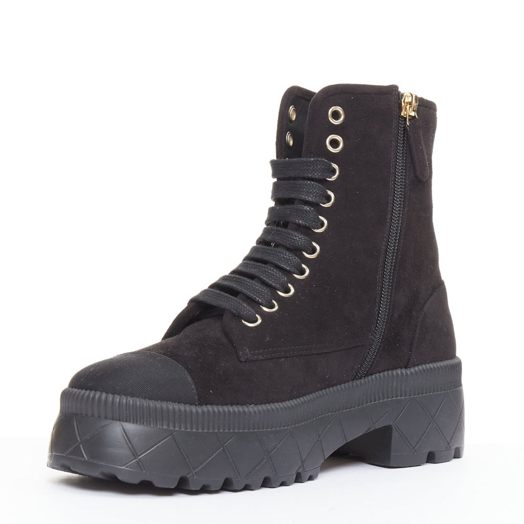 Women's Chanel Quilted Suede Combat Boots