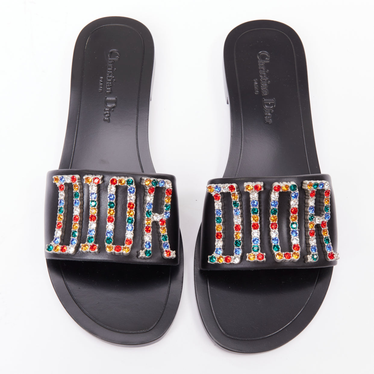 Women's Dior Crystal Pave Logo Slides