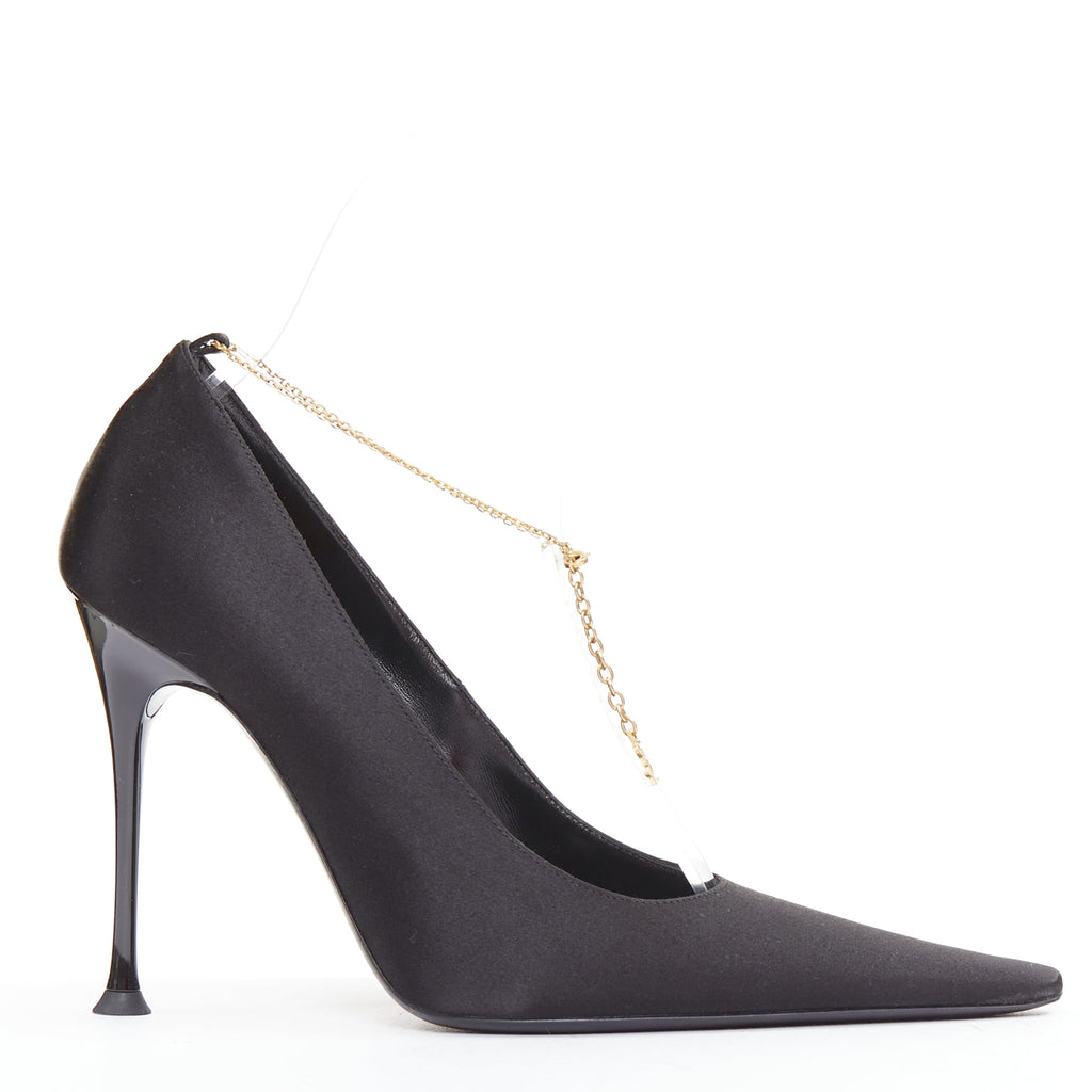 Women's Saint Laurent Satin YSL Chain Anklet Pumps