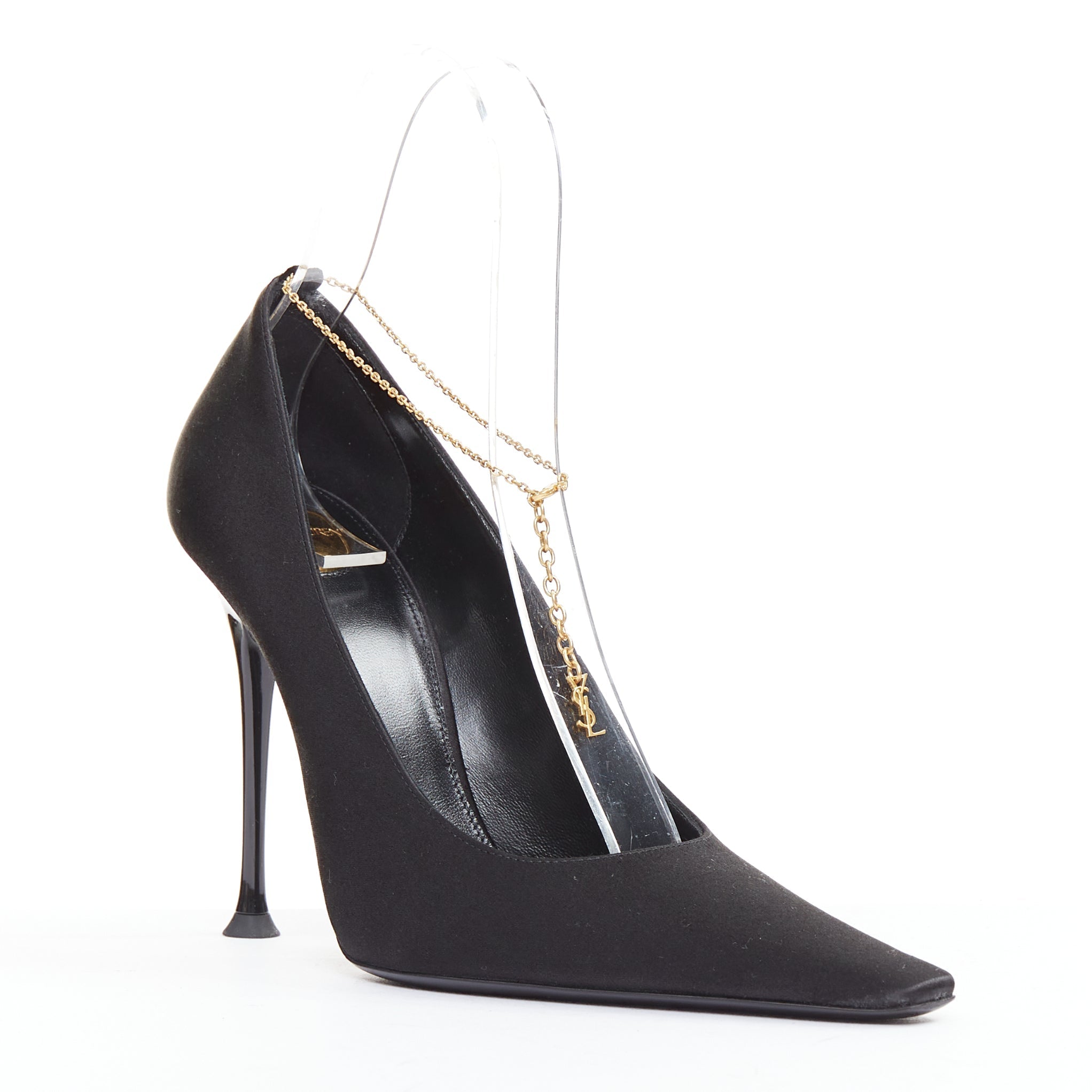 Women's Saint Laurent Satin YSL Chain Anklet Pumps