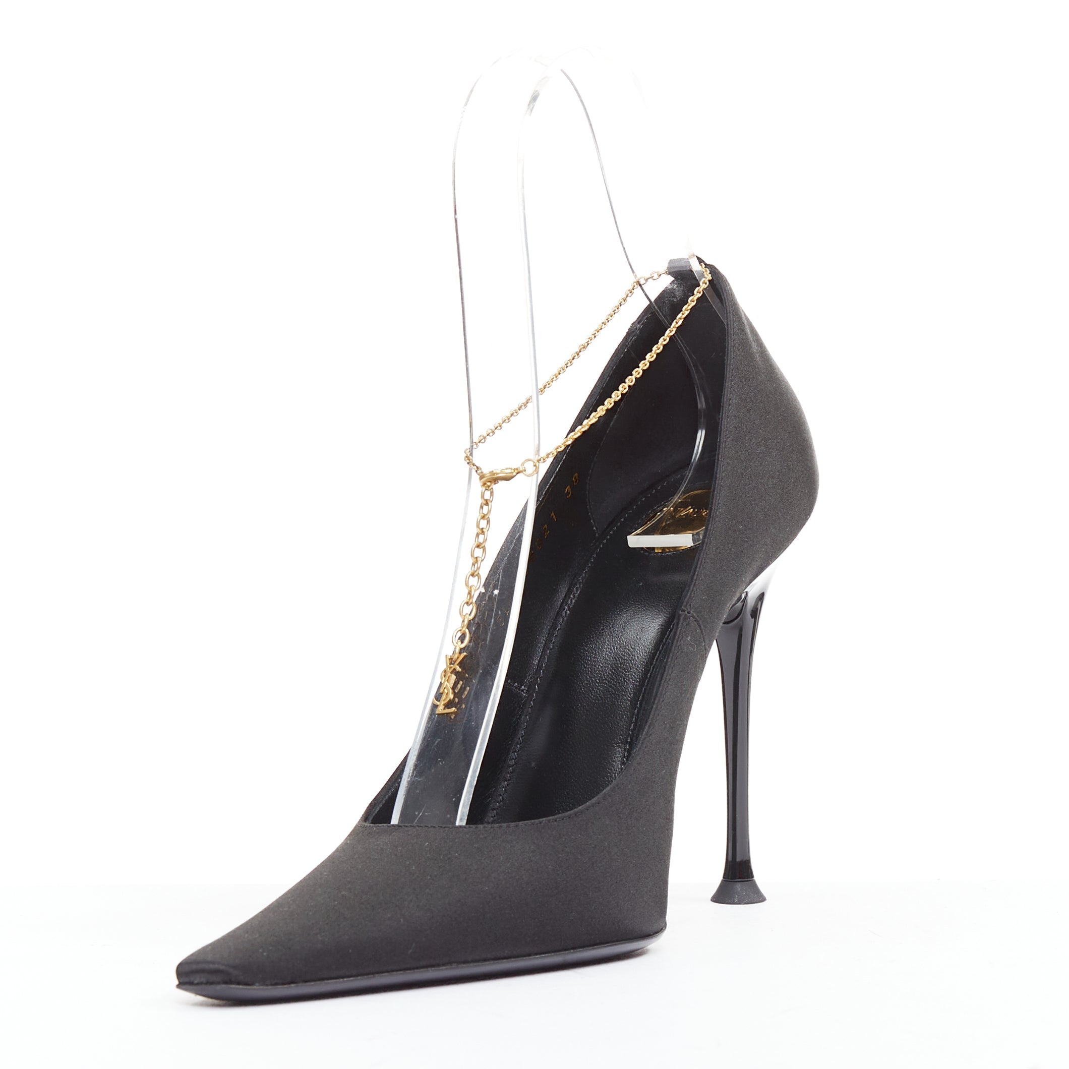 Women's Saint Laurent Satin YSL Chain Anklet Pumps