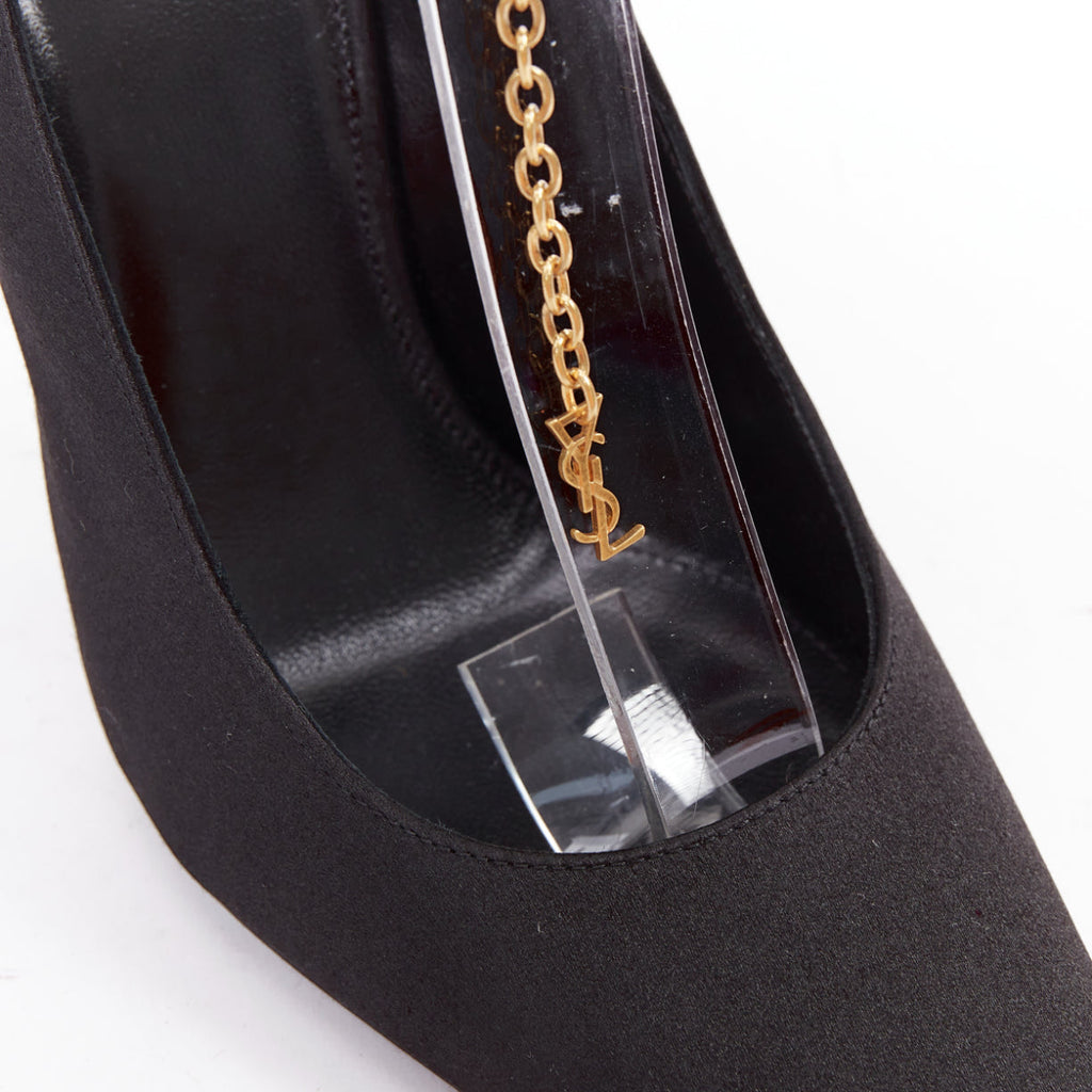 Women's Saint Laurent Satin YSL Chain Anklet Pumps