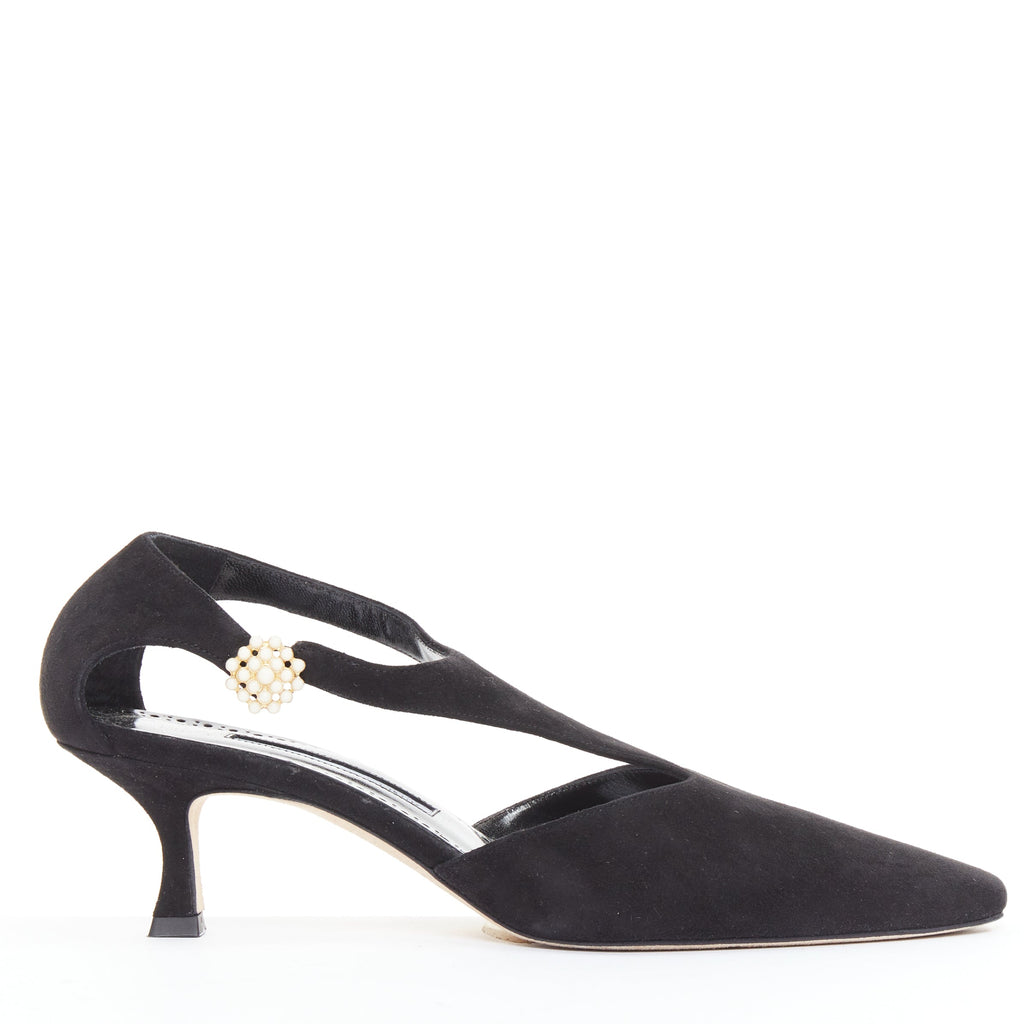 Women's Manolo Blahnik Suede Pearl Kitten Heels