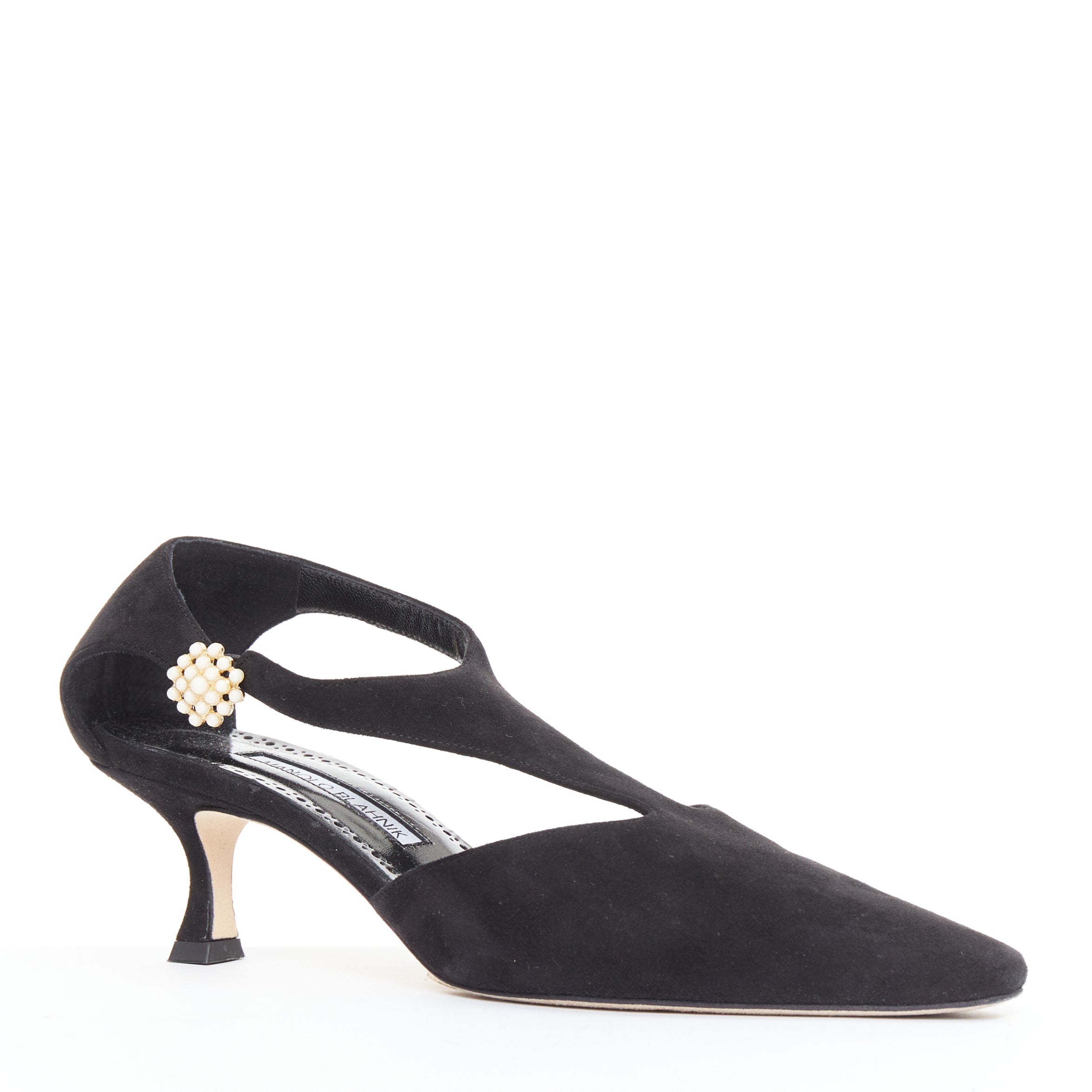 Women's Manolo Blahnik Suede Pearl Kitten Heels