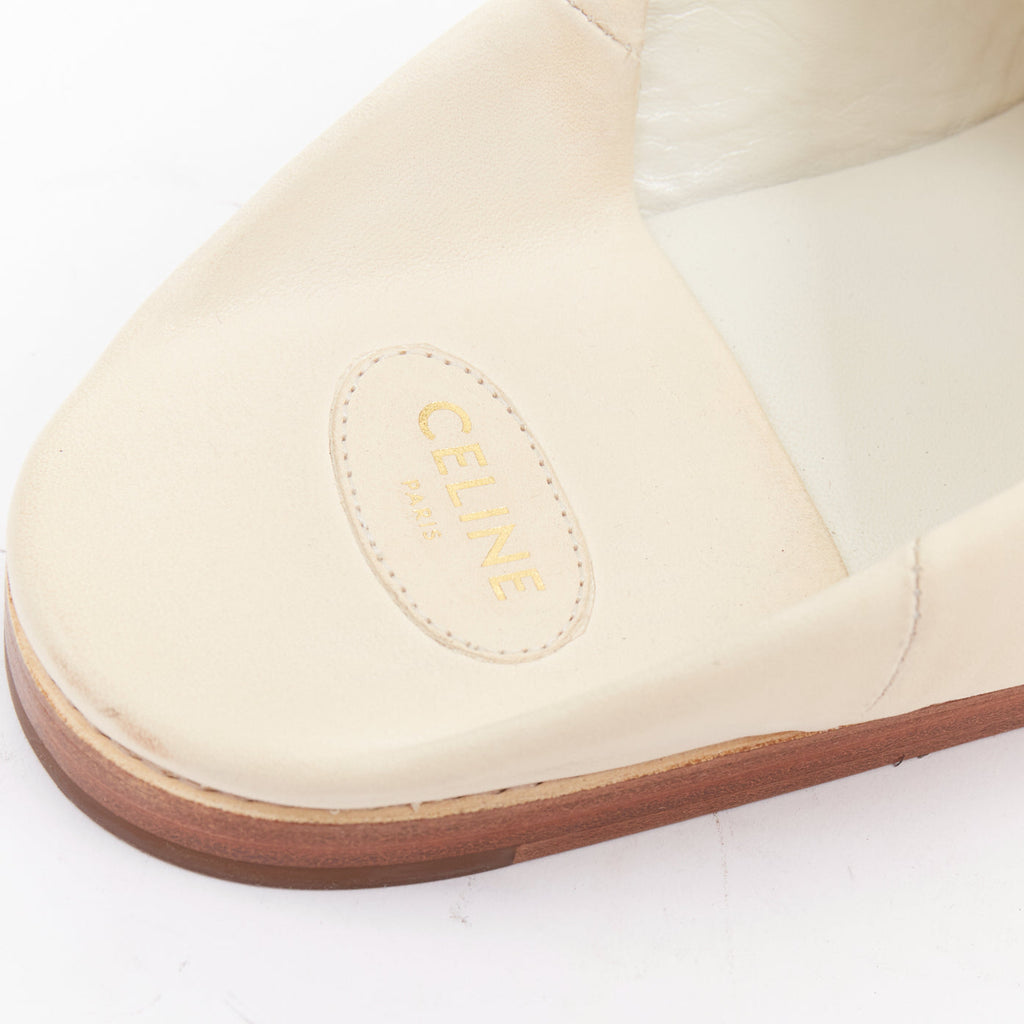 Women's Celine Leather Gold Logo Slippers