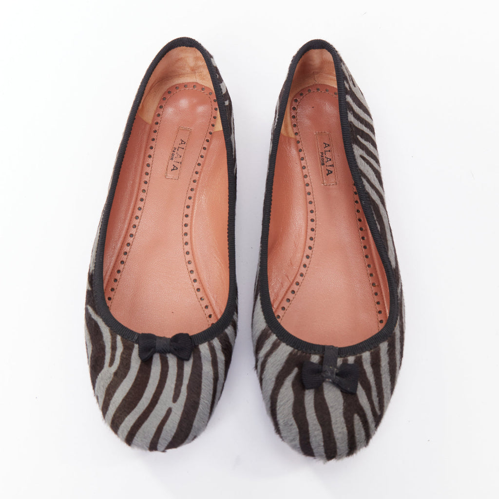 Women's Alaia Zebra Fur Bow Ballet Flats