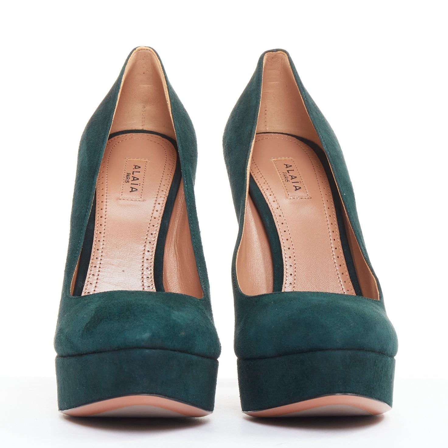 Women's Alaia Suede Almond Toe Platform Pumps
