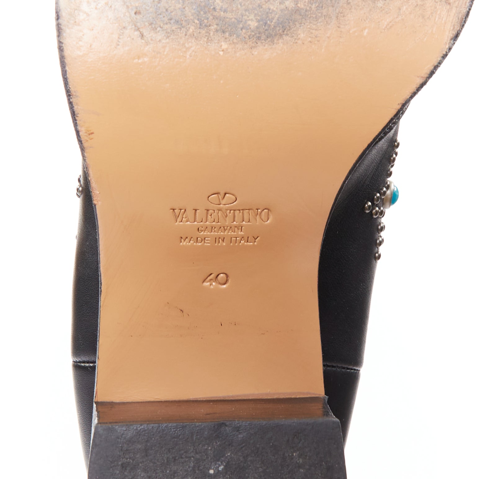 Women's Valentino Turquoise Stone Star Studded Ankle Boots