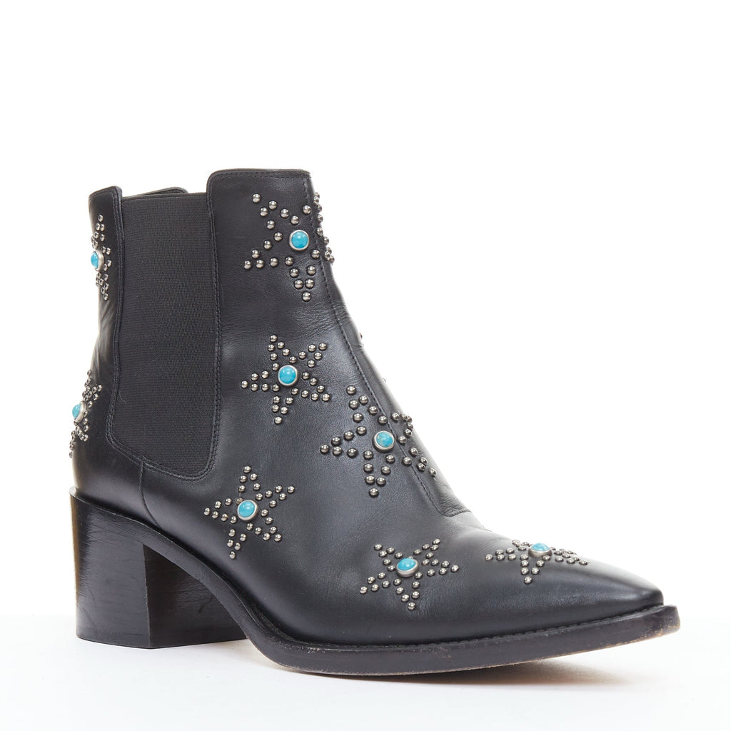 Women's Valentino Turquoise Stone Star Studded Ankle Boots
