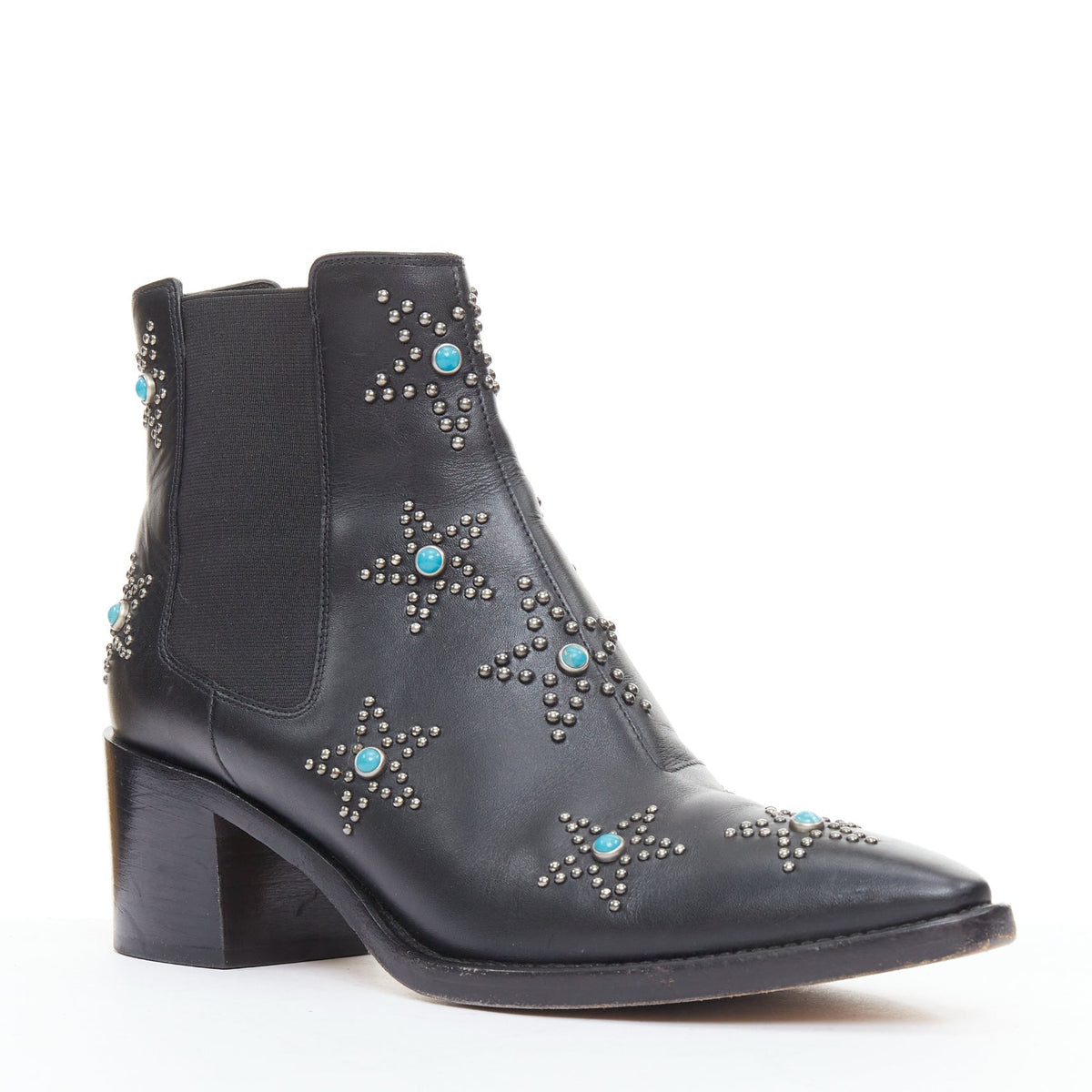 Women's Valentino Turquoise Stone Star Studded Ankle Boots