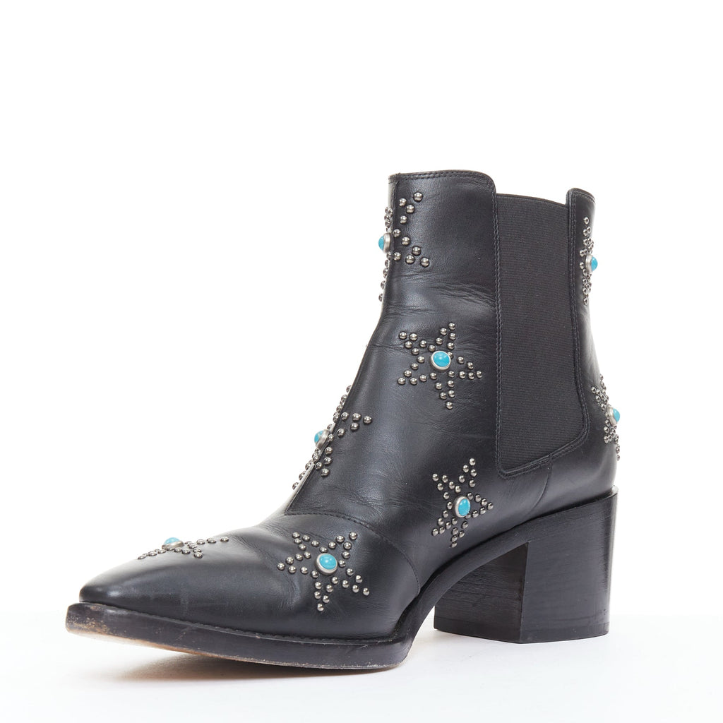 Women's Valentino Turquoise Stone Star Studded Ankle Boots