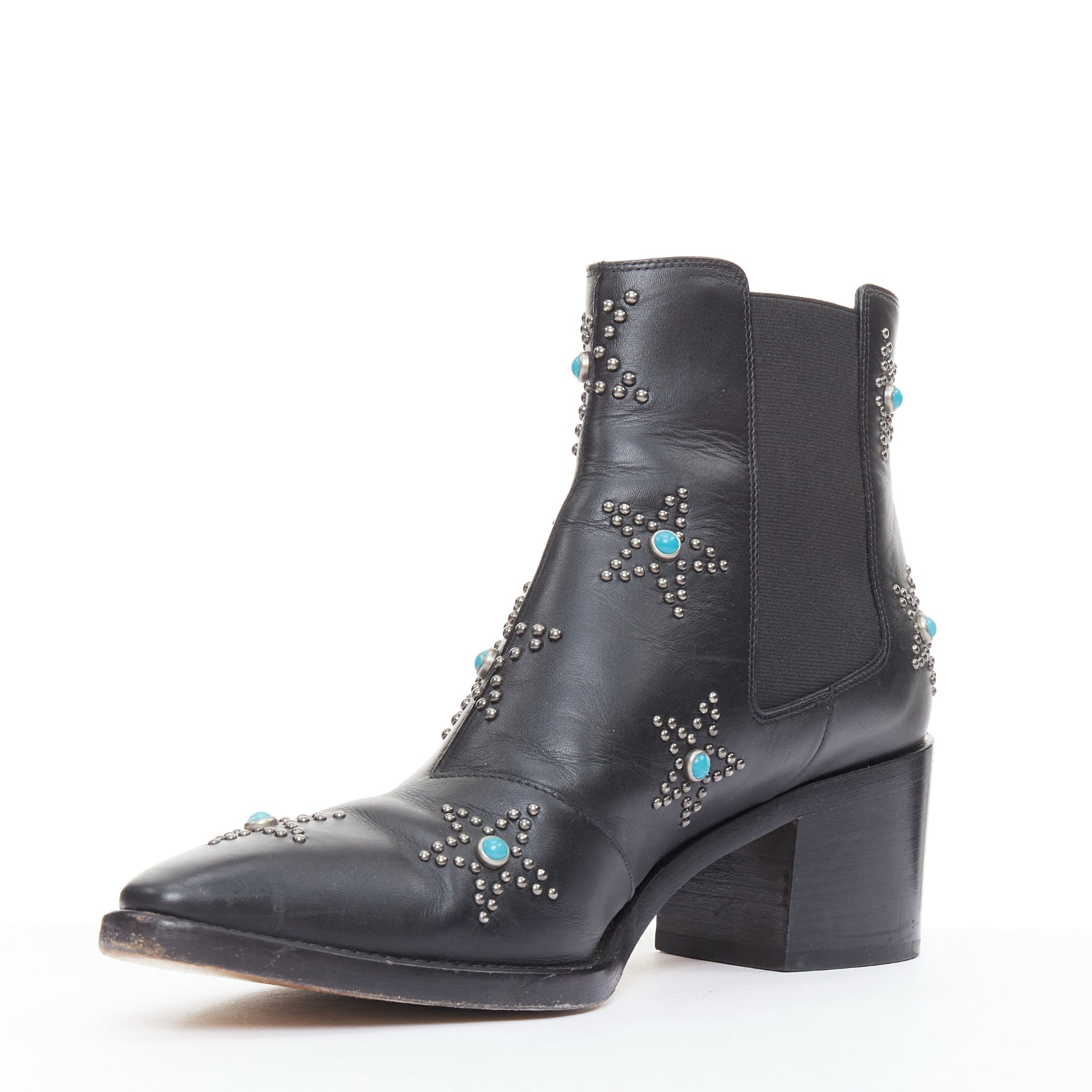 Women's Valentino Turquoise Stone Star Studded Ankle Boots