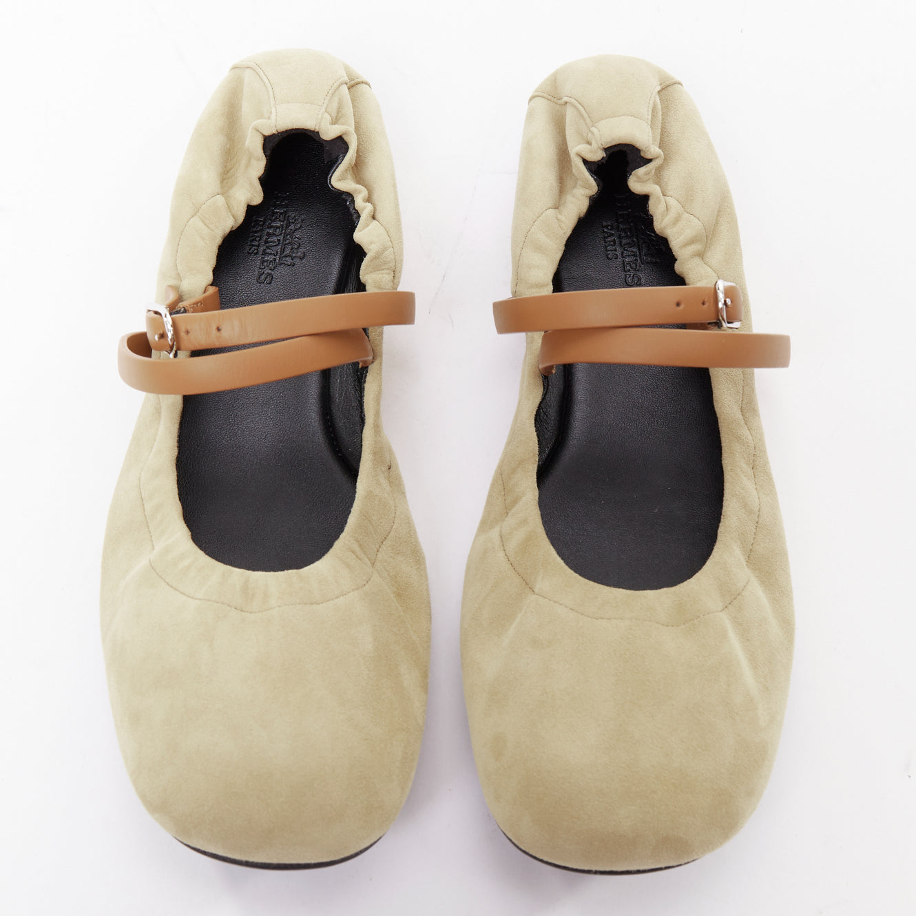 Women's Hermes Suede Straps Maryjane Ballet Flats