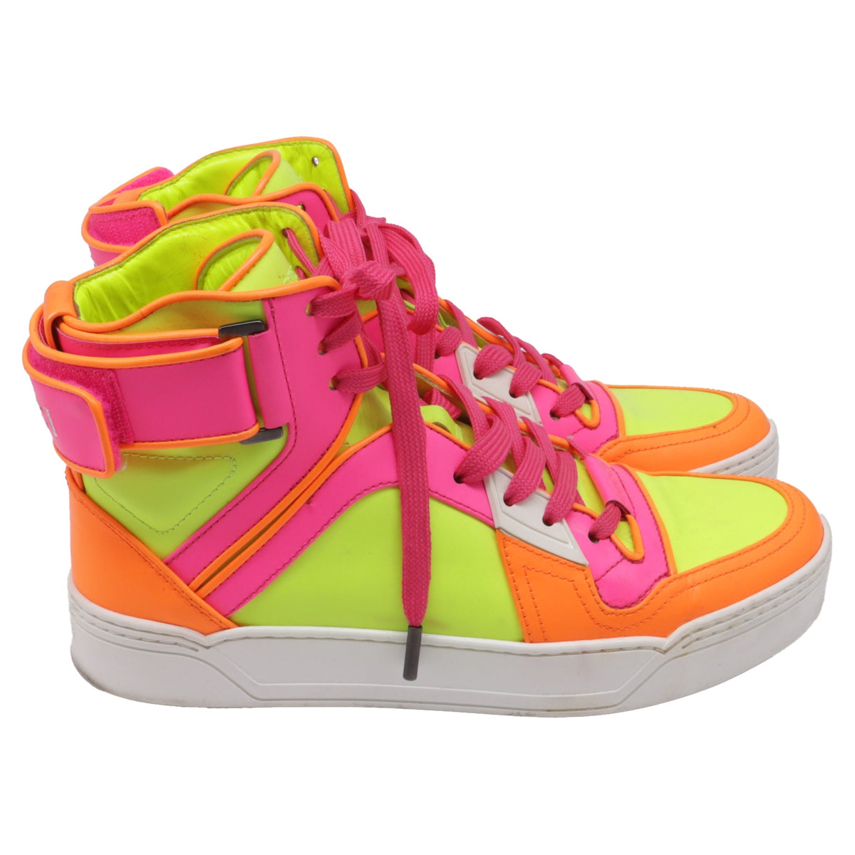 Women's Gucci Neon High Top Sneakers in Yellow Calfskin Leather